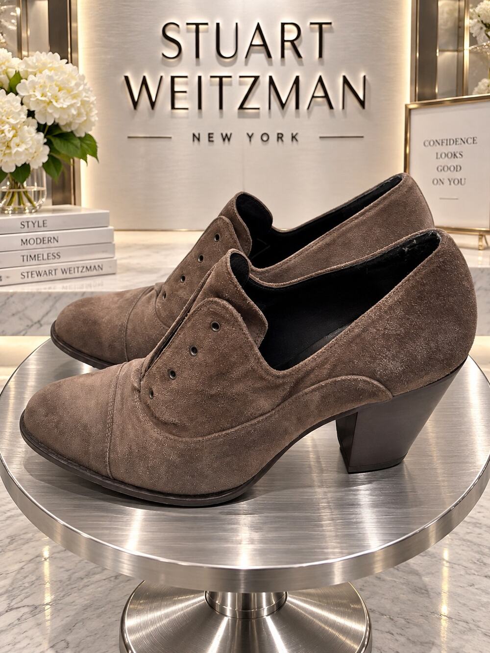 Stuart Weitzman Brown Suede Oxford Style Block Heel Pumps Size 8